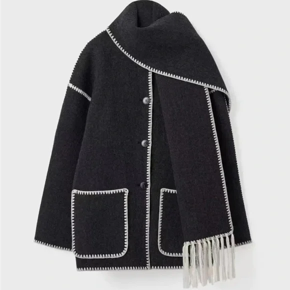 Coat trim Wool-blend With Tassel Scarf coat - Picture 3 of 6